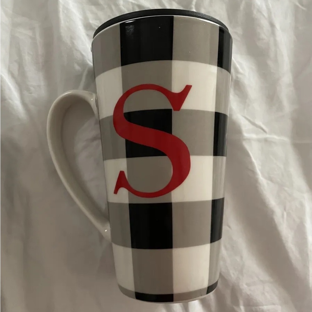 NEW Joyland New Bone China Gingham Latte “S” Mug with Lid